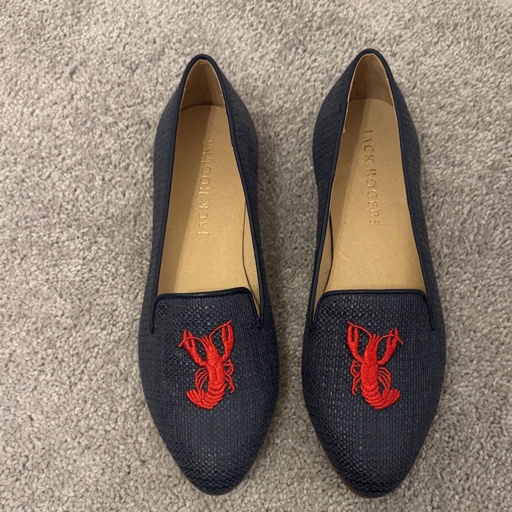 Jack Rogers Dark Blue Loafers with Red Lobster Design